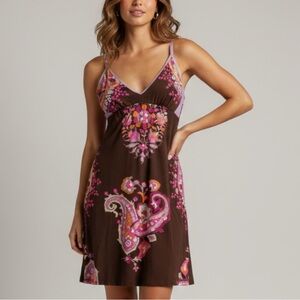 Y2K Wendy Glez Floral Paisley Resort Wear Mini Slip Dress M Tropical Vacations